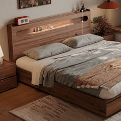Giường Ngủ 2 Ngăn Kéo Cuối Giường, Đầu Giường Có Hộc Lưu Trữ Kèm Đèn LED 1m8x2m Yapi-550