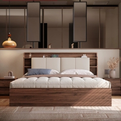Giường Ngủ Bọc Nệm Đầu Giường Tích Hợp 3 Ngăn Kéo và Khoang Chứa Đồ 2mx2m2 Yapi-552