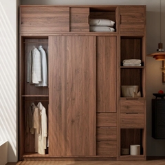 Tủ Quần Áo Cánh Lùa Gỗ MDF Tích Hợp Kệ Trang Trí Và Tủ Phụ 200x60x250 Yapi-265