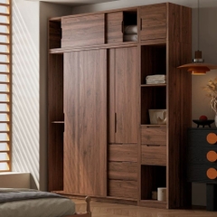 Tủ Quần Áo Cánh Lùa Gỗ MDF Tích Hợp Kệ Trang Trí Và Tủ Phụ 200x60x250 Yapi-265