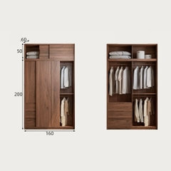 Tủ Quần Áo Cánh Lùa Gỗ MDF Tích Hợp Kệ Trang Trí Và Tủ Phụ 200x60x250 Yapi-265