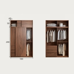 Tủ Quần Áo Cánh Lùa Gỗ MDF Tích Hợp Kệ Trang Trí Và Tủ Phụ 200x60x250 Yapi-265