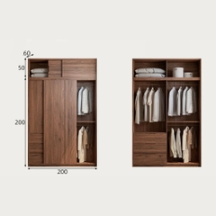 Tủ Quần Áo Cánh Lùa Gỗ MDF Tích Hợp Kệ Trang Trí Và Tủ Phụ 200x60x250 Yapi-265