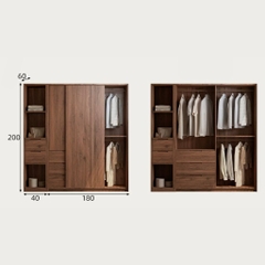 Tủ Quần Áo Cánh Lùa Gỗ MDF Tích Hợp Kệ Trang Trí Và Tủ Phụ 200x60x250 Yapi-265