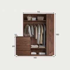 Tủ Quần Áo Hệ Mở Đa Năng Tích Hợp Tab Ngăn Kéo 140x50x180cm Yapi-266