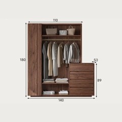Tủ Quần Áo Hệ Mở Đa Năng Tích Hợp Tab Ngăn Kéo 140x50x180cm Yapi-266
