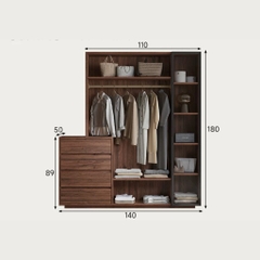 Tủ Quần Áo Hệ Mở Đa Năng Tích Hợp Tab Ngăn Kéo 140x50x180cm Yapi-266