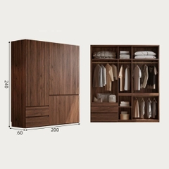 Tủ Quần Áo Gỗ MDF Kèm Ngăn Kéo Tiện Lợi Cho Phòng Ngủ 200x60x240 Yapi-268