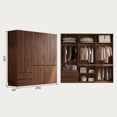 Tủ Quần Áo Gỗ MDF Kèm Ngăn Kéo Tiện Lợi Cho Phòng Ngủ 200x60x240 Yapi-268