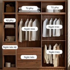 Tủ Quần Áo Gỗ MDF Phối Cánh Mây, Kèm Ngăn Kéo Cho Phòng Ngủ 220x60x250cm Yapi-269
