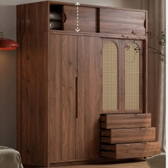 Tủ Quần Áo Gỗ MDF Phối Cánh Mây, Kèm Ngăn Kéo Cho Phòng Ngủ 220x60x250cm Yapi-269