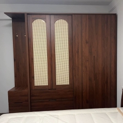Tủ Quần Áo Gỗ MDF Phối Cánh Mây, Kèm Ngăn Kéo Cho Phòng Ngủ 220x60x250cm Yapi-269