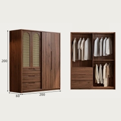 Tủ Quần Áo Gỗ MDF Phối Cánh Mây, Kèm Ngăn Kéo Cho Phòng Ngủ 220x60x250cm Yapi-269