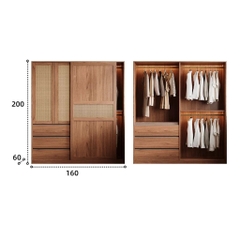 Tủ Quần Áo MDF Cửa Lùa Cánh Mây, Kèm Ngăn Kéo 200x60x248cm Yapi-270