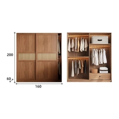 Tủ Quần Áo Cửa Lùa Cánh Mây Đơn Giản Phòng Ngủ 240x60x248cm Yapi-271