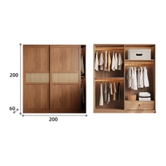 Tủ Quần Áo Cửa Lùa Cánh Mây Đơn Giản Phòng Ngủ 240x60x248cm Yapi-271
