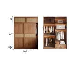 Tủ Quần Áo Cửa Lùa Cánh Mây Đơn Giản Phòng Ngủ 240x60x248cm Yapi-271