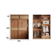 Tủ Quần Áo Cửa Lùa Cánh Mây Đơn Giản Phòng Ngủ 240x60x248cm Yapi-271
