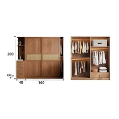 Tủ Quần Áo Cửa Lùa Cánh Mây Đơn Giản Phòng Ngủ 240x60x248cm Yapi-271