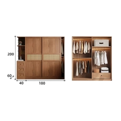Tủ Quần Áo Cửa Lùa Cánh Mây Đơn Giản Phòng Ngủ 240x60x248cm Yapi-271