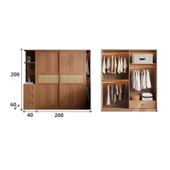 Tủ Quần Áo Cửa Lùa Cánh Mây Đơn Giản Phòng Ngủ 240x60x248cm Yapi-271