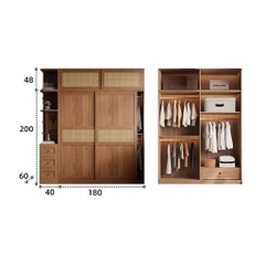 Tủ Quần Áo Cửa Lùa Cánh Mây Đơn Giản Phòng Ngủ 240x60x248cm Yapi-271