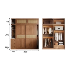 Tủ Quần Áo Cửa Lùa Cánh Mây Đơn Giản Phòng Ngủ 240x60x248cm Yapi-271