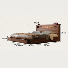 Giường Ngủ 2 Ngăn Kéo Cuối Giường, Đầu Giường Có Hộc Lưu Trữ Kèm Đèn LED 1m8x2m Yapi-550