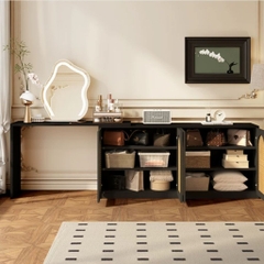 Bàn Trang Điểm Chữ L Phối Cánh Mây Kết Hợp Tủ Trang Trí 160x40x90cm, Yapi-810