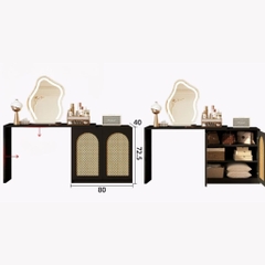 Bàn Trang Điểm Chữ L Phối Cánh Mây Kết Hợp Tủ Trang Trí 160x40x90cm, Yapi-810