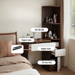 Bàn Trang Điểm Góc Kèm Kệ Trang Trí Nhỏ Gọn Hiện Đại 90x40x160cm, Yapi-811