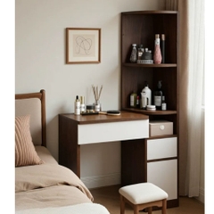 Bàn Trang Điểm Góc Kèm Kệ Trang Trí Nhỏ Gọn Hiện Đại 90x40x160cm, Yapi-811