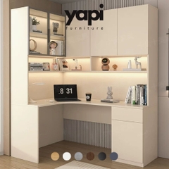Bàn Học Kèm Kệ Sách Đa Năng Kết Hợp Cánh Kính Và Đèn LED 150x50x210cm, Yapi-426