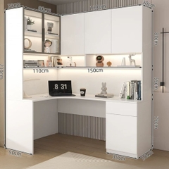Bàn Học Kèm Kệ Sách Đa Năng Kết Hợp Cánh Kính Và Đèn LED 150x50x210cm, Yapi-426