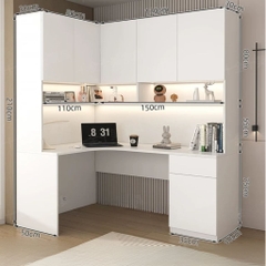Bàn Học Kèm Kệ Sách Đa Năng Kết Hợp Cánh Kính Và Đèn LED 150x50x210cm, Yapi-426