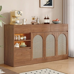 Tủ Đựng Bát Đĩa Cánh Mây Kèm Ngăn Kéo, Hộc Tủ Trưng Bày 160x40x100cm, Yapi-TB005