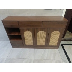 Tủ Đựng Bát Đĩa Cánh Mây Kèm Ngăn Kéo, Hộc Tủ Trưng Bày 160x40x100cm, Yapi-TB005