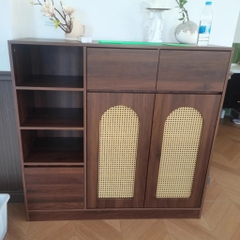 Tủ Đựng Bát Đĩa Cánh Mây Kèm Ngăn Kéo, Hộc Tủ Trưng Bày 160x40x100cm, Yapi-TB005