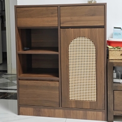 Tủ Đựng Bát Đĩa Cánh Mây Kèm Ngăn Kéo, Hộc Tủ Trưng Bày 160x40x100cm, Yapi-TB005