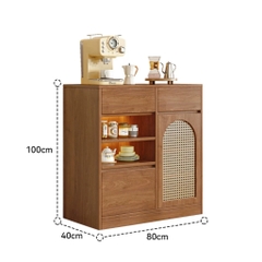 Tủ Đựng Bát Đĩa Cánh Mây Kèm Ngăn Kéo, Hộc Tủ Trưng Bày 160x40x100cm, Yapi-TB005