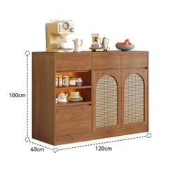 Tủ Đựng Bát Đĩa Cánh Mây Kèm Ngăn Kéo, Hộc Tủ Trưng Bày 160x40x100cm, Yapi-TB005