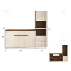 Tủ Bếp Kèm Ngăn Kéo Kết Hợp Tủ Trang Trí Hiện Đại 229x42x200cm Yapi-TB007