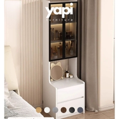 Tủ Đầu Giường 2 Ngăn Kéo Kèm Tủ Kính Đèn 40x40x160cm LED Yapi-130