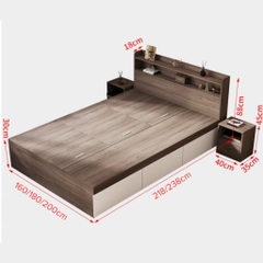 Giường Ngủ 3 Ngăn Kéo Kèm Đầu Giường Đa Năng 1m8x2m Yapi-553