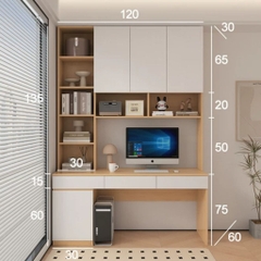 Bàn Học, Bàn Làm Việc, Kết Hợp Kệ Sách Và Ngăn Kéo 120x60x210cm Yapi-427