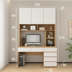 Bàn Học, Bàn Làm Việc, Kết Hợp Kệ Sách Và Ngăn Kéo 120x60x210cm Yapi-427