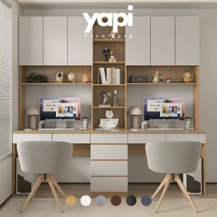Bàn Làm Việc Đôi Kết Hợp Kệ Sách Và Ngăn Kéo 220x60x240cm Yapi-428