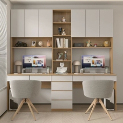 Bàn Làm Việc Đôi Kết Hợp Kệ Sách Và Ngăn Kéo 220x60x240cm Yapi-428