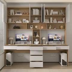 Bàn Làm Việc Đôi Kết Hợp Kệ Sách Và Ngăn Kéo 220x60x240cm Yapi-428