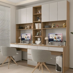 Bàn Làm Việc Đôi Kết Hợp Kệ Sách Và Ngăn Kéo 220x60x240cm Yapi-428